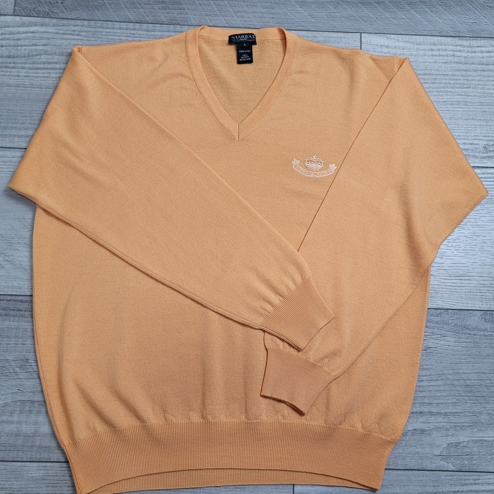 Marbas Sweater Mens L Golf V-Neck Merino Wool Pullover Italy Royal Porthcawl G.C